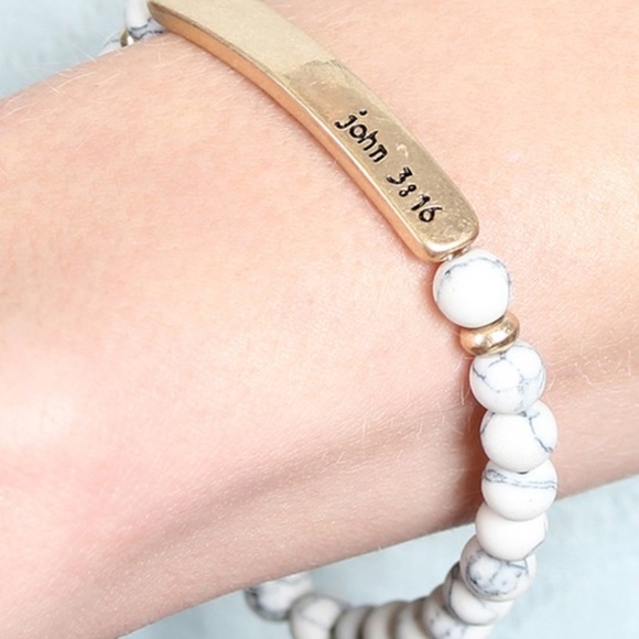 John 3:16 engraved stretch bracelet white & grey - Picture 2 of 2